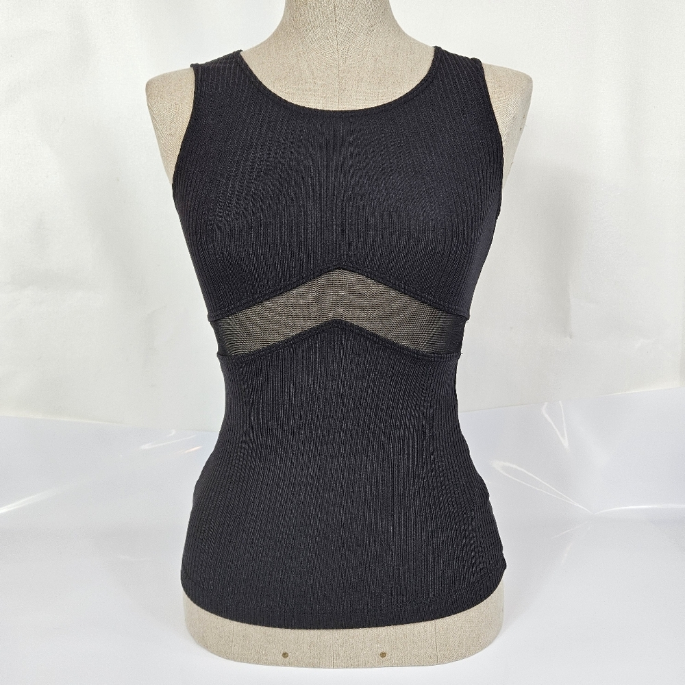 ARIANNE ELMY Ribbed Tank Top Cutout Insert Mesh Panel Women’s XS